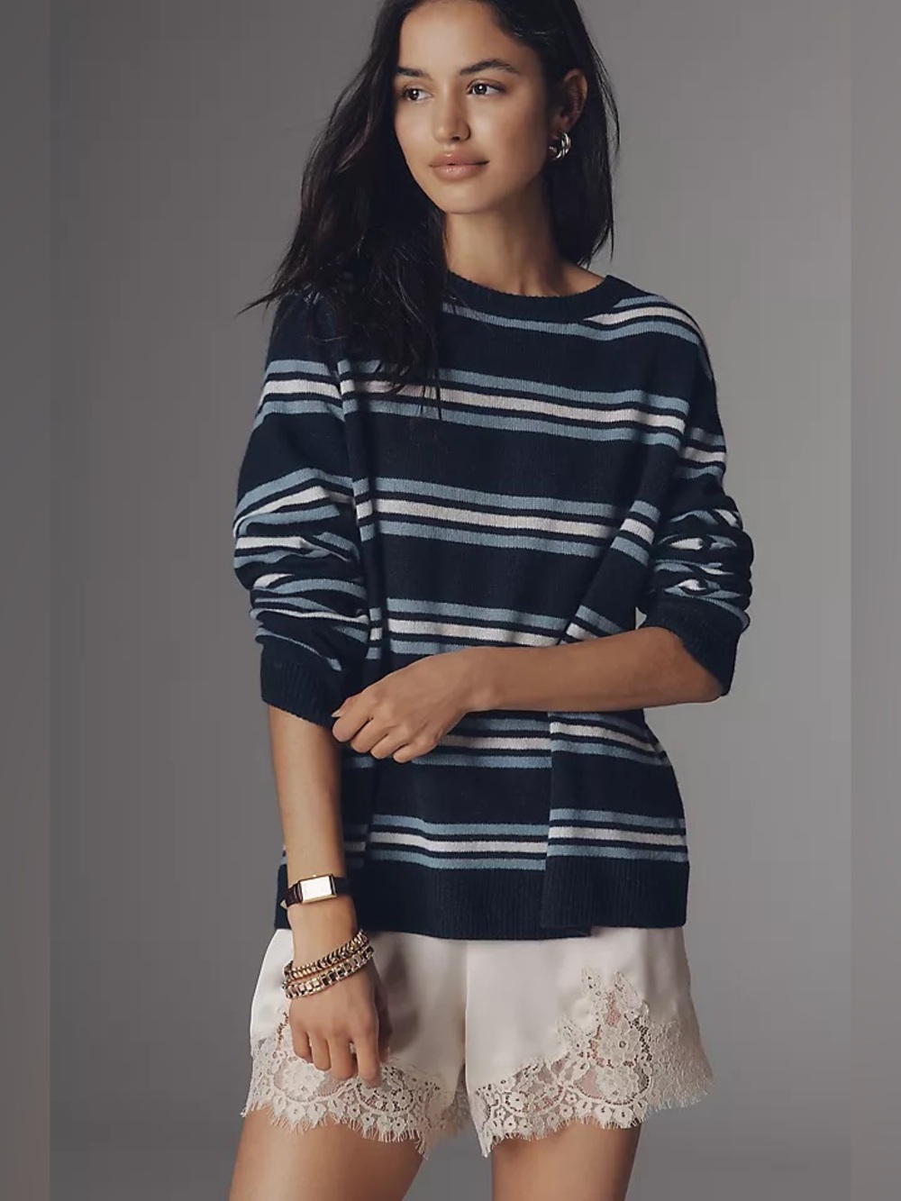 Reformation Cashmere Boyfriend Sweater in Navy Stripe